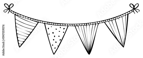 Hand Drawn Decorative Bunting Flags with Patterns for Celebrations and Parties