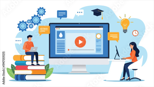 Comprehensive Online Education and E-Learning Concept Illustration.