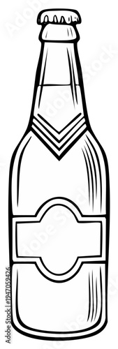 Classic clear glass bottle with a crown cap and blank label for customization in a clean line art style