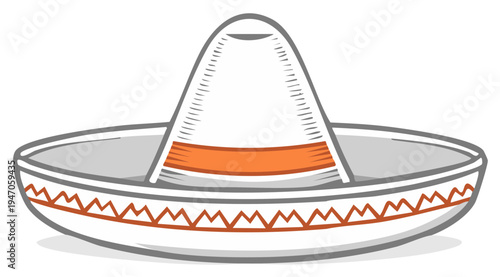 Traditional cartoon-style white sombrero with orange detailing, festive headwear, and Mexican hat