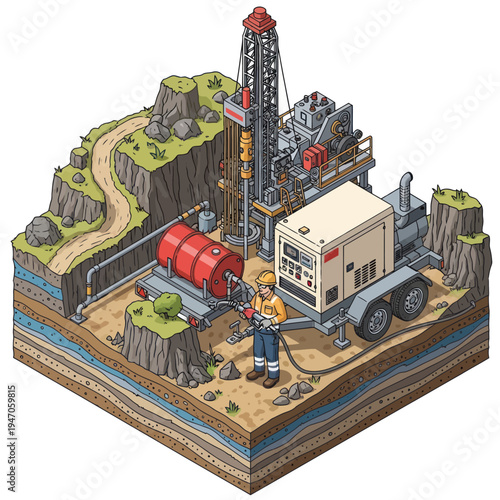 Industrial Drilling Rig and Equipment on Site.