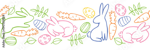cute seamless border of children illustration for Easter. doodle vector drawing.