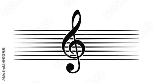 A black treble clef symbol is prominently displayed above five musical staff lines a striking silhouette high quality