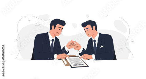 Businessmen shaking hands over contract agreement, partnership deal, teamwork