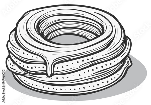 Appetizing sketch of a ring shaped cake coated in glaze. Confectionery delight dessert illustration.