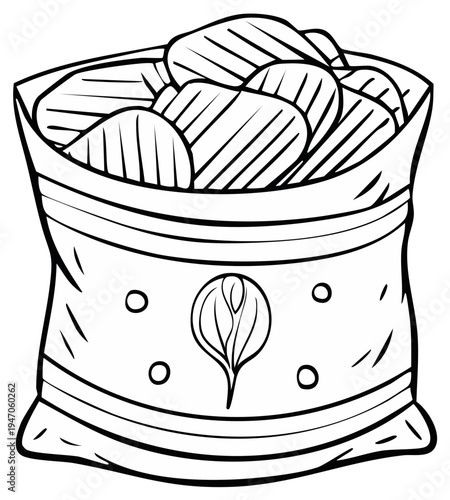 Cartoon drawing of an opened bag filled with potato chips