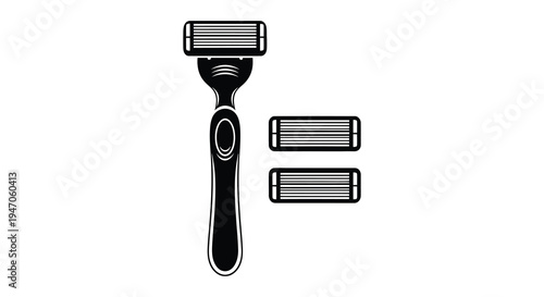 A striking black silhouette displays a modern razor and two replacement blades against a white backdrop silhouette