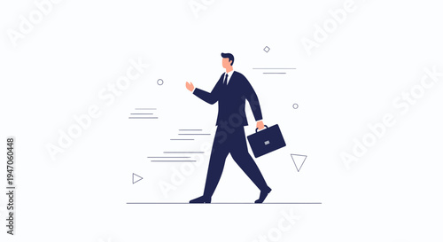 Businessman walking with briefcase, modern flat design, business concept