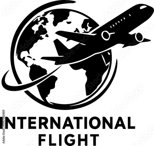 Airplane Flying Around Earth Global Travel Icon Silhouette