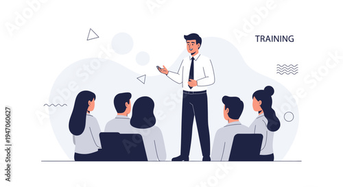Business Training Session: Speaker Presenting to Audience in Modern Office