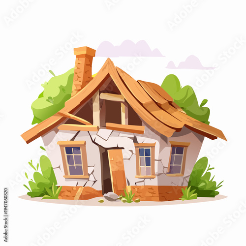 Dilapidated and neglected house with broken windows and crumbling walls