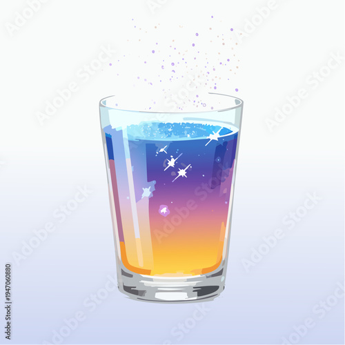 Cosmic cocktail A glass filled with a starry night sky and galaxies