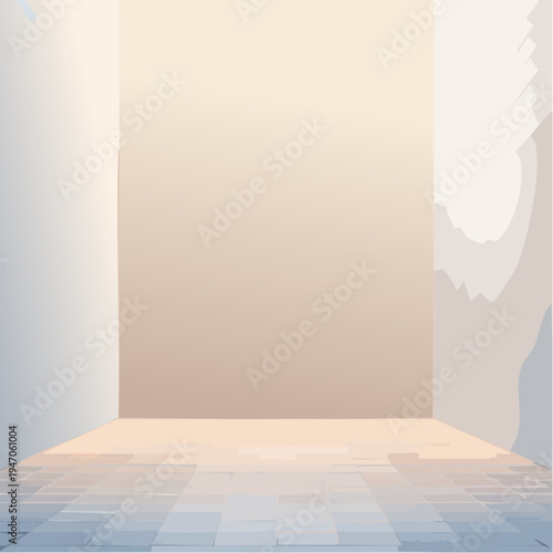 Abstract architectural interior perspective with soft gradient light and tiled floor