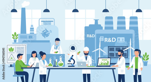 Scientists & Engineers in Green Energy R&D Lab: Innovating Sustainable Technology, Renewable Solutions for Eco-Friendly Industry & Environmental Future.