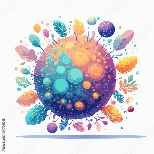 Vibrant ecosystem planet illustration showcasing natural harmony and artistic flair