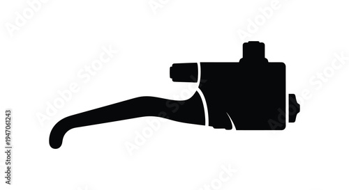 A stark black silhouette depicts a motorcycle brake lever highlighting its mechanical form silhouette high quality professional detailed