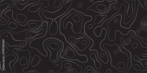 Abstract topographic map contour lines on black background with silver effect, seamless pattern for design, Graphic Design, Modern Background, Decorative Background