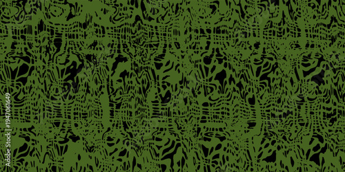 Abstract organic seamless pattern in olive green and black, wavy textured background