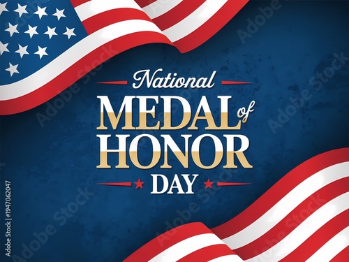 National medal of honor day with american flag elements on blue background
