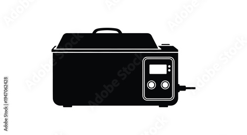 A stark black silhouette depicts a modern sous vide immersion circulator showcasing kitchen technology silhouette high quality professional