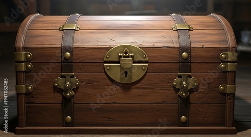 Vintage Wooden Treasure Chest with Metal Hinges.
