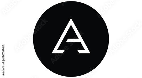 A white capital letter a centered within a solid black circle