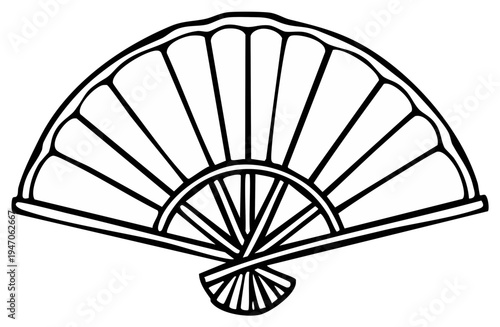 Decorative folding fan sketch with radiating lines and structured handle detail