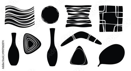 Abstract black shapes and forms inspired by aboriginal art a striking silhouette