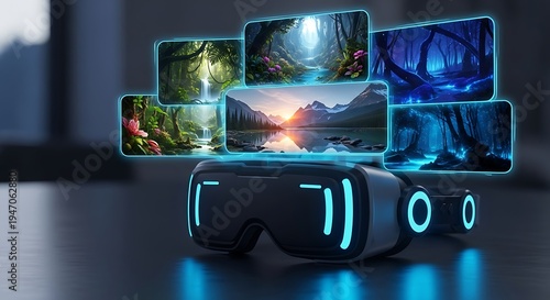 Virtual Reality Headset with Multiple Scenes.