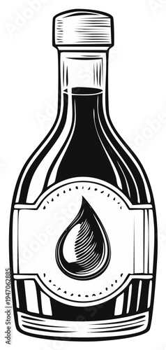 Illustration of a liquid product bottle with a water drop logo displayed on the product's label