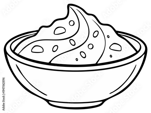 Bowl of creamy dip illustration for culinary themed projects, appetizing and fresh food design.