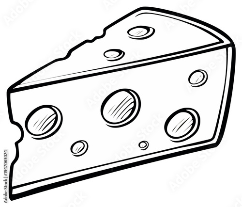 Drawing of a piece of cheese with holes is perfect for coloring book or design project featuring food
