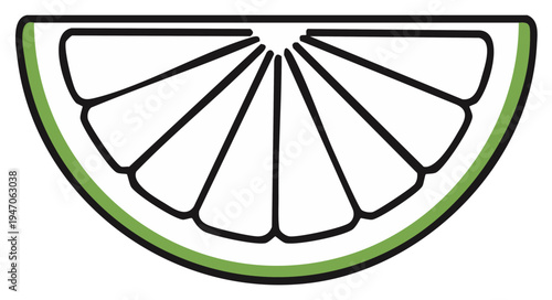 Stylized Slice of Green Citrus Fruit with Black Outline