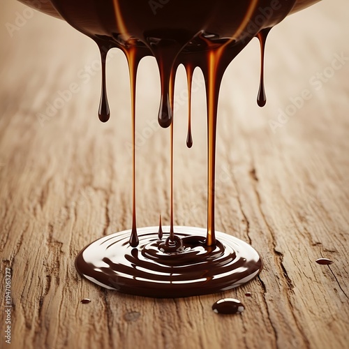 Viscous Liquid Dripping from Container on Wood.