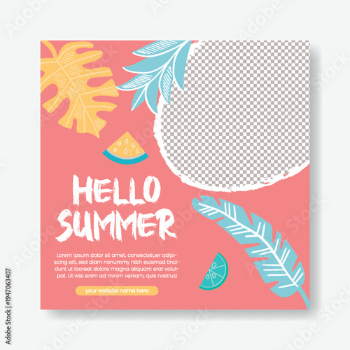summer beach or pool party editable social media post, banner, summer web banner for summer fashion sale offer template, summer Holiday and tour advertisement, summer social media square flyer poster 