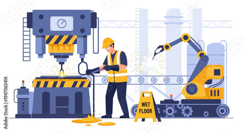 Industrial Manufacturing with Human Worker and Robotic Automation on Production Line