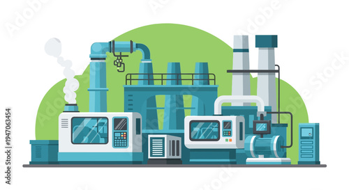 Modern Flat Design Industrial Factory and Manufacturing Plant Illustration