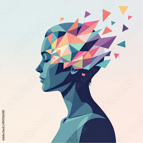 Mental Clarity as an abstract impressions resolving into sharp ordered geometry, moving from a minimal silhouette, visual metaphor for clear thinking and awareness.eps