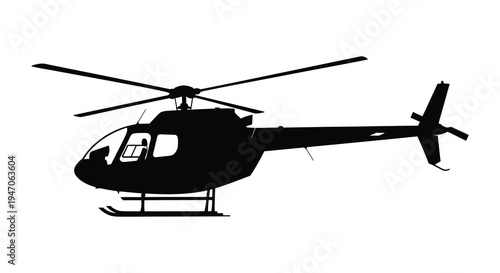 Silhouette of a helicopter in flight showcasing its rotor blades and streamlined design