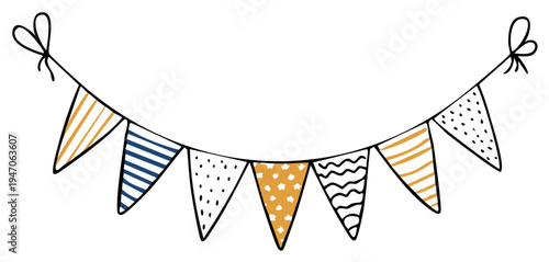 Decorative doodle bunting with stripes, dots and waves pattern