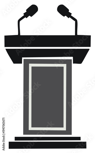 Podium silhouette with microphones, presentation or speech concept.