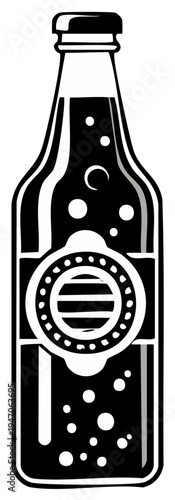 Vintage Style Soda Bottle with Bubbles and Retro Label Illustration