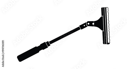 A black silhouette of a window cleaning squeegee with an extending handle showcasing its functional design silhouette