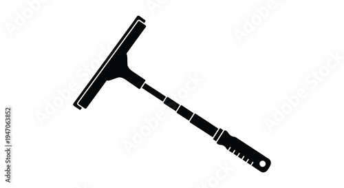A black silhouette of a window squeegee with an extended handle showcasing a cleaning tool silhouette high quality