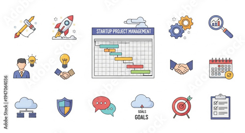 Business Project Management Planning and Strategy Icons.