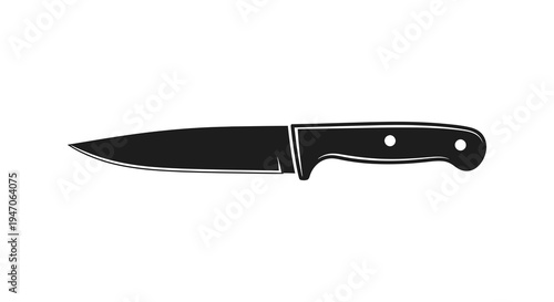 A stark black silhouette of a kitchen knife lies horizontally against a plain white background silhouette high quality