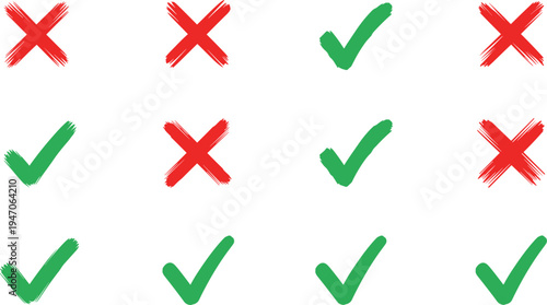 Tick and Cross Marks Icon Set Featuring Red and Green Symbols for Decision-Making, Approval, and Error Indication