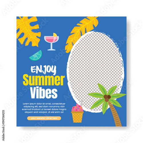 summer beach or pool party editable social media post, banner, summer web banner for summer fashion sale offer template, summer Holiday and tour advertisement, summer social media square flyer poster 