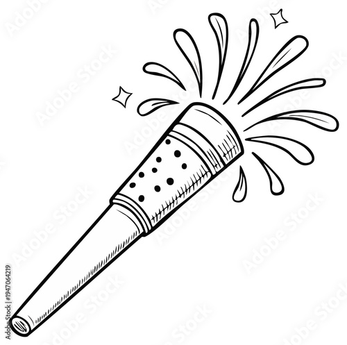 Party favor illustration, celebration noisemaker, sketch drawing, festive event, vector design