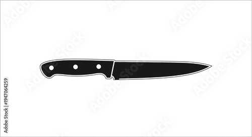 A stark black silhouette of a kitchen knife lies horizontally against a plain white background silhouette high quality